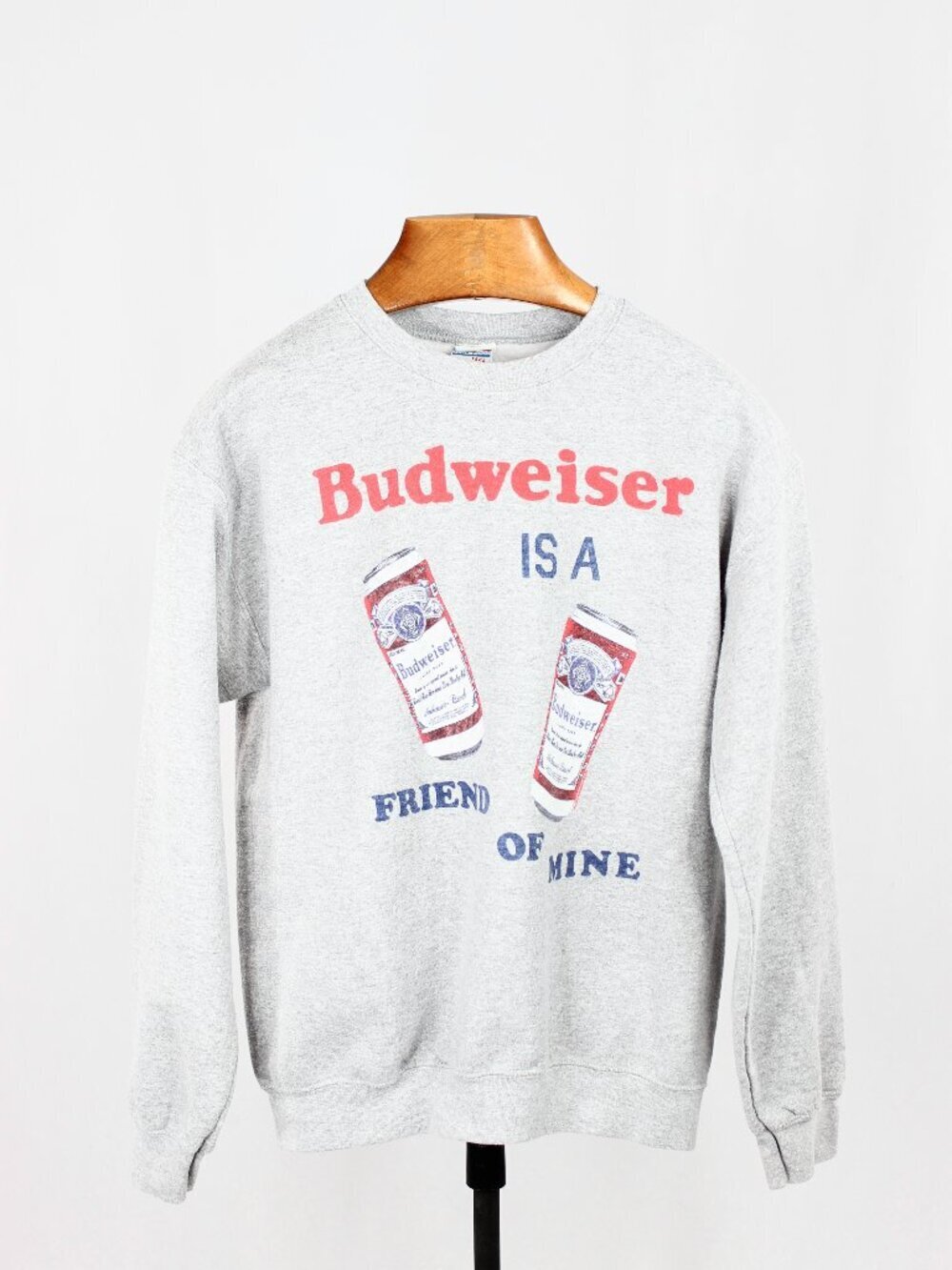 JUNK FOOD Heather Grey Graphic Budweiser Cotton Blend Fleece Sweatshirt, Size S